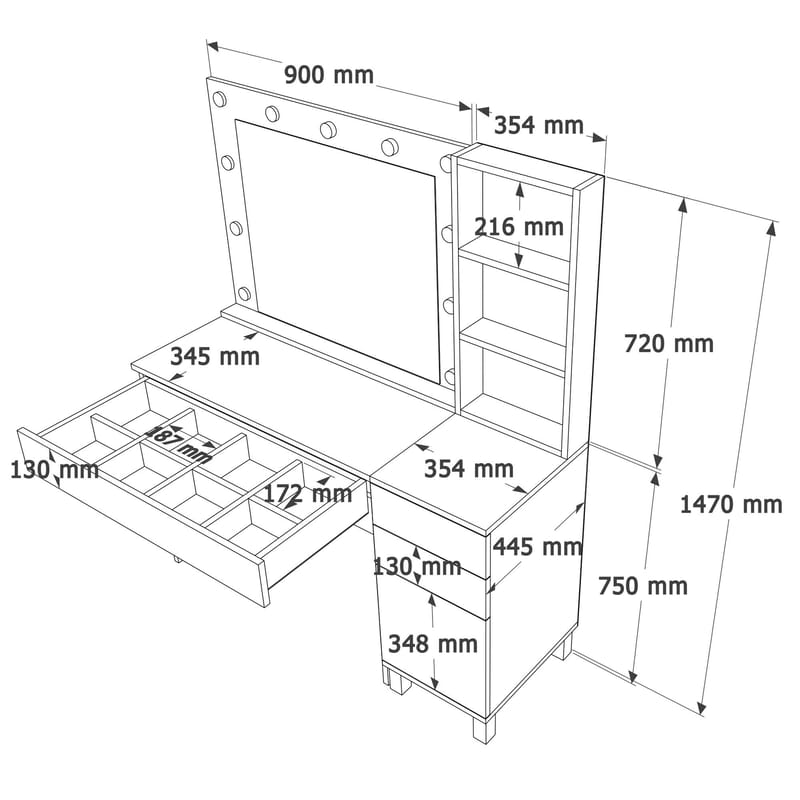 Levio Sminkbord 125,4x147x44,5 cm - Vit - Möbler - Bord