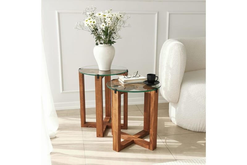 Liepene Satsbord 50x40x50 cm Runt - Brun - Möbler - Bord