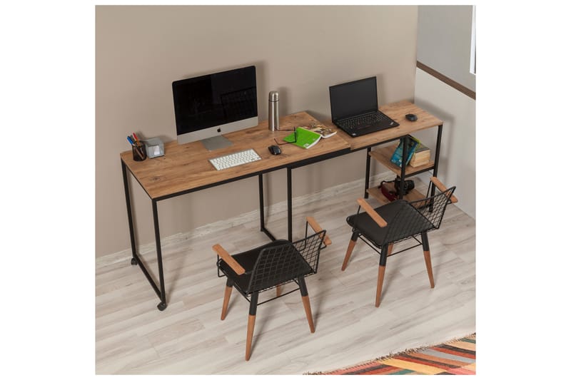 LONGAGES Skrivbord 127 cm med Förvaring Hyllor Natur/Svart - Möbler - Bord