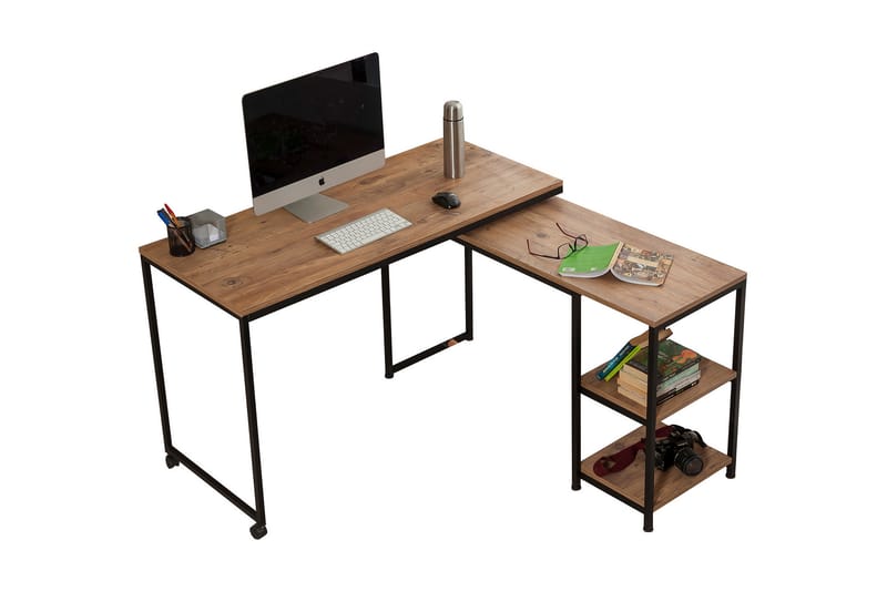 LONGAGES Skrivbord 127 cm med Förvaring Hyllor Natur/Svart - Möbler - Bord