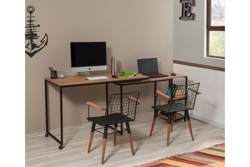 LONGAGES Skrivbord 127 cm med Förvaring Hyllor Natur/Svart - Möbler - Bord