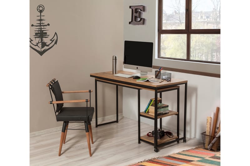 LONGAGES Skrivbord 127 cm med Förvaring Hyllor Natur/Svart - Möbler - Bord