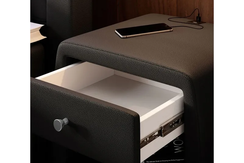 Lysander Sängbord 48 cm med Förvaring Låda - Svart Konstläder - Möbler - Bord