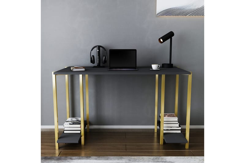 Malem Skrivbord 60x73,8x125,2 cm med förvaring - Guld/Antracit - Möbler - Bord