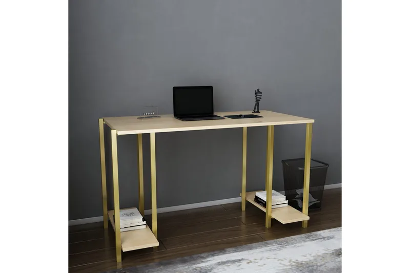Malem Skrivbord 60x73,8x125,2 cm med förvaring - Guld/Brun - Möbler - Bord