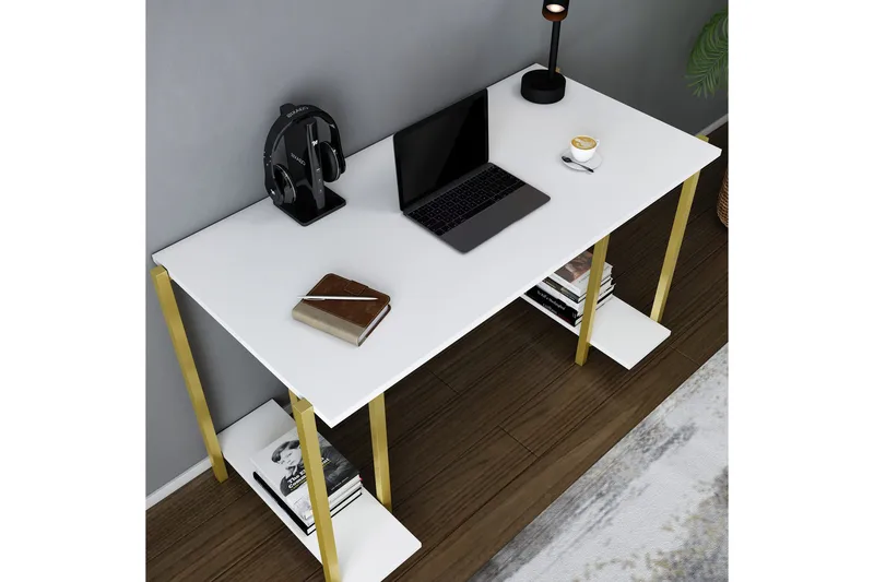 Malem Skrivbord 60x73,8x125,2 cm med förvaring - Guld/Vit - Möbler - Bord