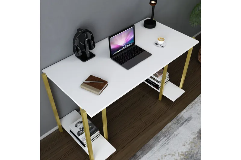 Malem Skrivbord 60x73,8x125,2 cm med förvaring - Guld/Vit - Möbler - Bord