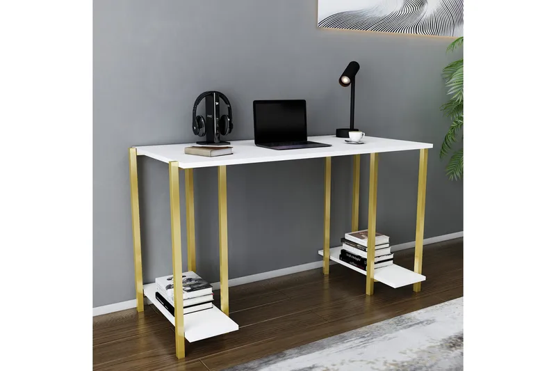 Malem Skrivbord 60x73,8x125,2 cm med förvaring - Guld/Vit - Möbler - Bord
