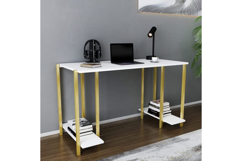 Malem Skrivbord 60x73,8x125,2 cm med förvaring - Guld/Vit - Möbler - Bord