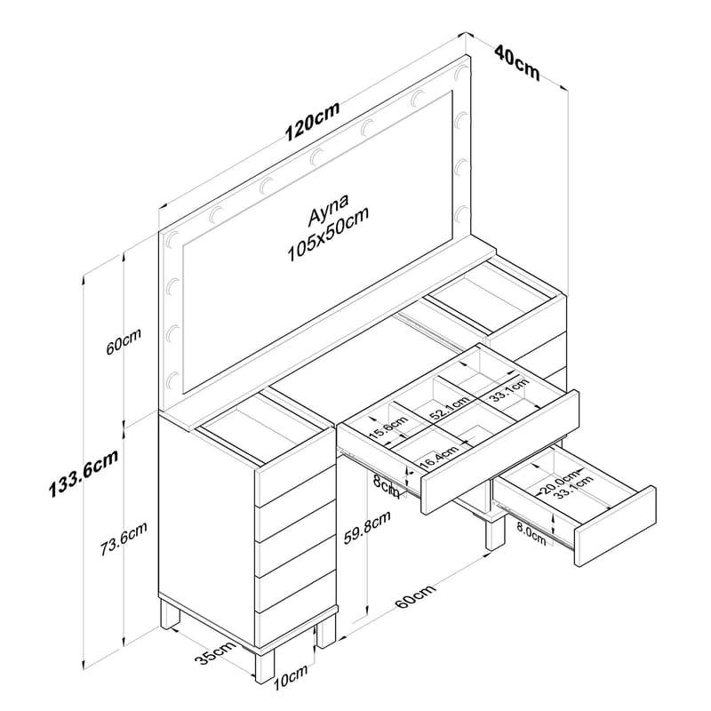 Mardal Sminkbord 120x73,6x40 cm - Vit - Möbler - Bord