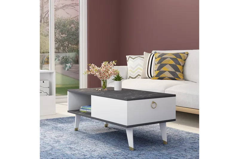 Marteby Soffbord 90x42,4x90 cm - Svart/Vit - Möbler - Bord