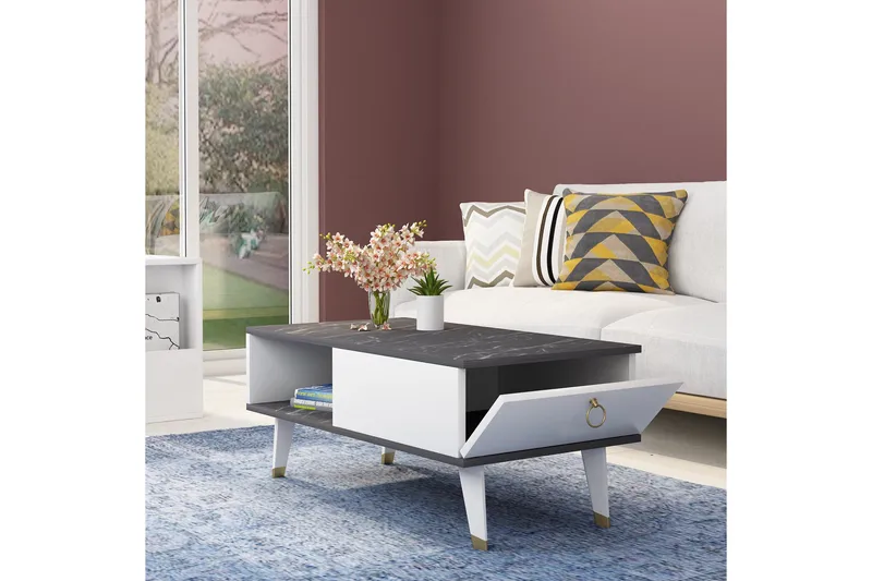 Marteby Soffbord 90x42,4x90 cm - Svart/Vit - Möbler - Bord