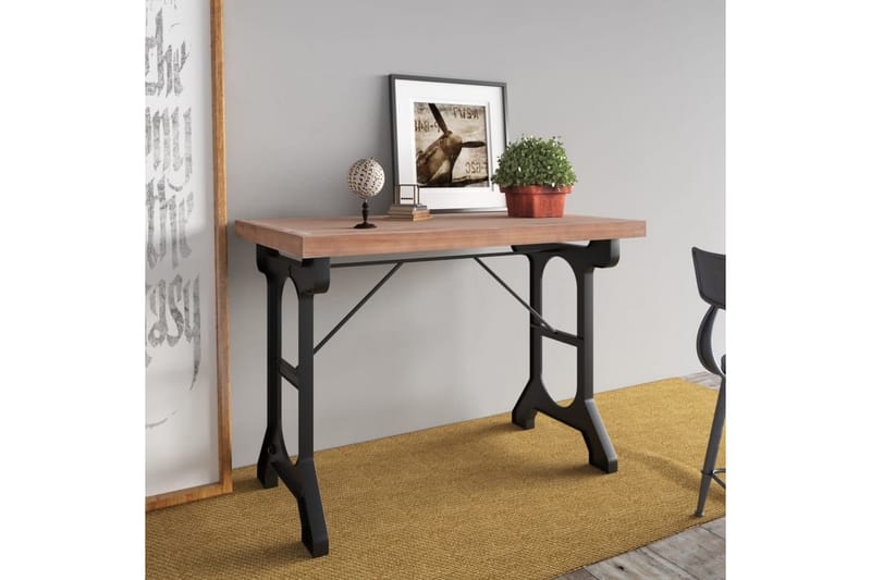 Matbord 110x65x82 cm massivt granträ och järn - Brun - Möbler - Bord