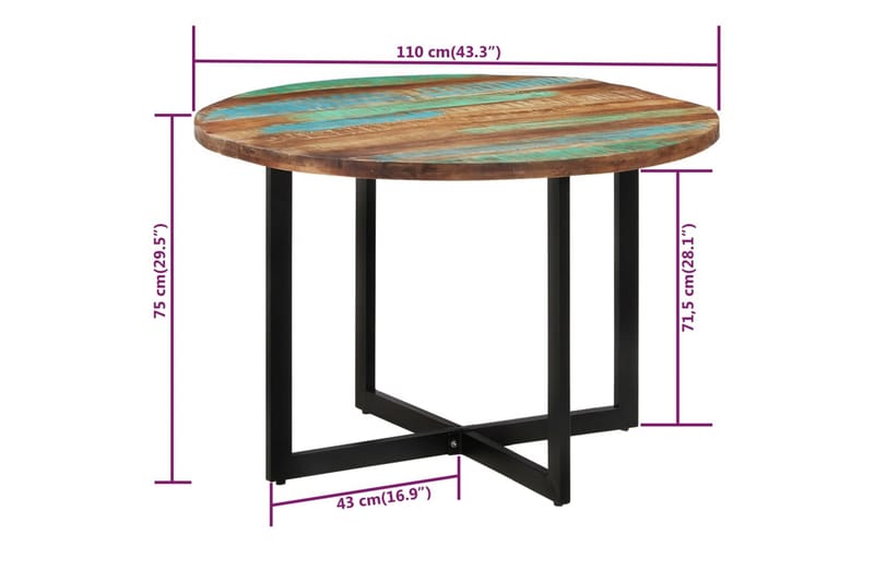 Matbord 110x75 cm massivt återvunnet trä - Flerfärgsdesign - Möbler - Bord