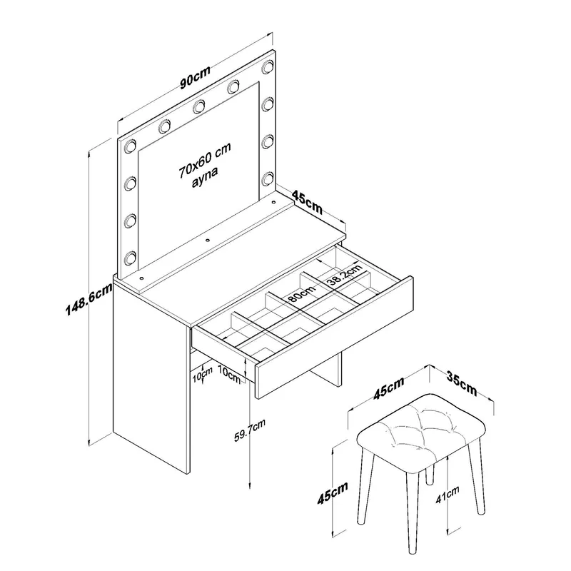 Matlerd Sminkbord 90x76,8x45 cm - Vit - Möbler - Bord