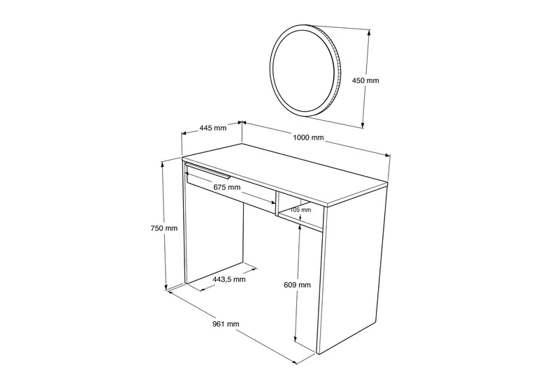 Naho Sminkbord 100 cm - Vit - Möbler - Bord