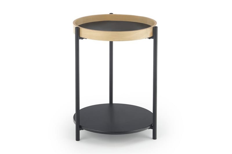NEILSON Sidobord 44 cm Runt med Förvaring Hylla Svart/Ek - Möbler - Bord