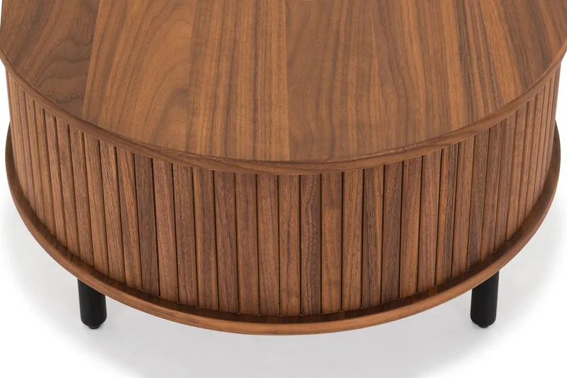 Noira Ovalt Soffbord Valnöt 118x60 cm med förvaring låda - Brun / Mörkbrunt Trä / Ribbad - Möbler - Bord