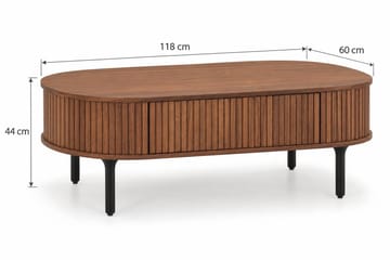 Noira Ovalt Soffbord Valnöt 118x60 cm med förvaring låda - Brun/Mörkbrunt Trä/Ribbad - Möbler - Bord