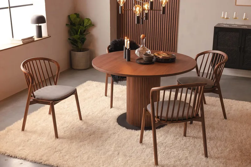 Noira Runt Litet Matbord Valnöt 120 cm - Brun / Ribbad - Möbler - Bord