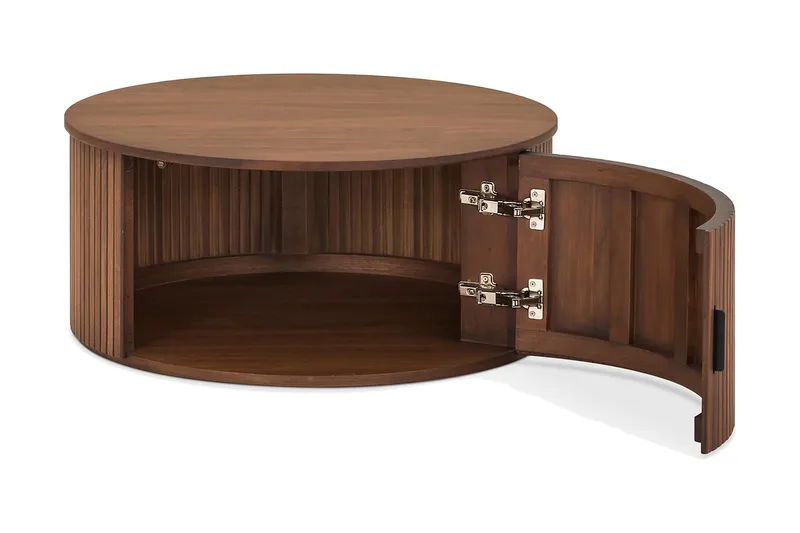 Noira Runt Soffbord 80 cm med Förvaring Låda - Valnöt / Bunt Trä - Möbler - Bord