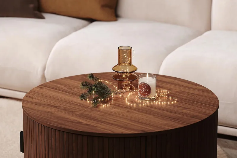 Noira Runt Soffbord 80 cm med Förvaring Låda - Valnöt / Bunt Trä - Möbler - Bord