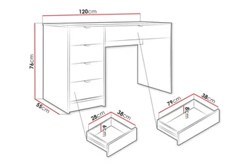 Novaj Sminkbord Med förvaring 55 cm djup 120 cm bred - Vit / Mässing Handtag - Möbler - Bord