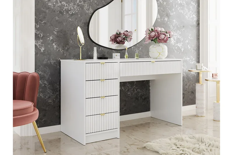 Novaj Sminkbord Med förvaring 55 cm djup 120 cm bred - Vit / Mässing Handtag - Möbler - Bord