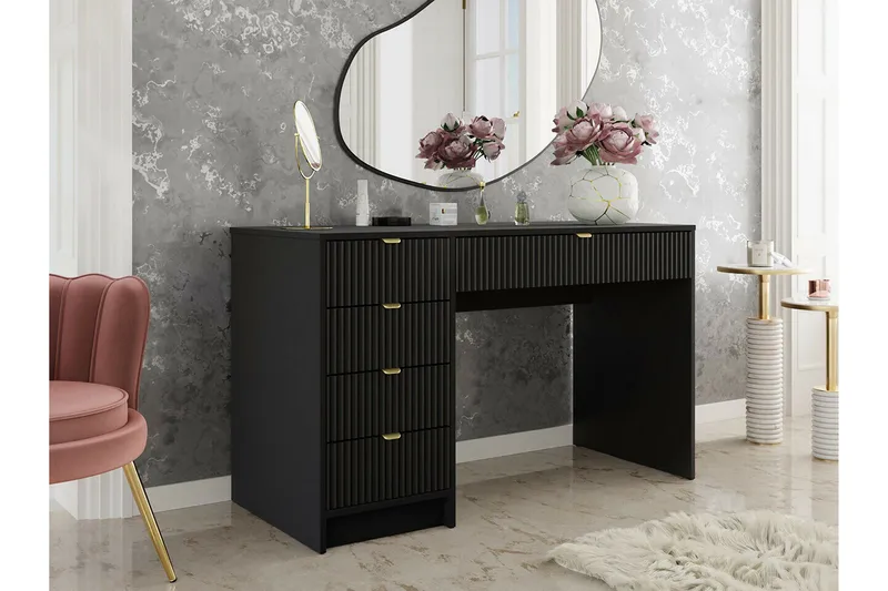 Novaj Sminkbord med lådor 120x55 cm - Svart / Mässing - Möbler - Bord