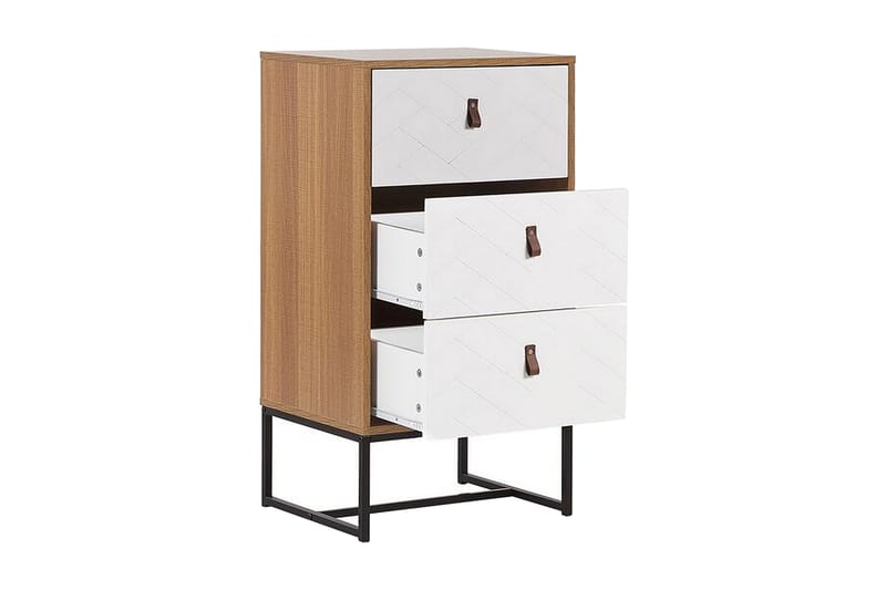 Nueva Sängbord 49 cm med Lådor i Trä med Metallunderrede - Vit - Möbler - Bord