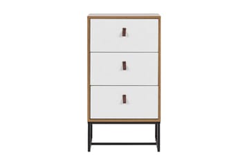 Nueva Sängbord 49 cm med Lådor i Trä med Metallunderrede - Vit - Möbler - Bord