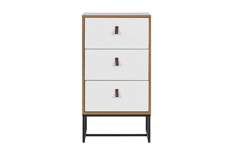 Nueva Sängbord 49 cm med Lådor i Trä med Metallunderrede - Vit - Möbler - Bord