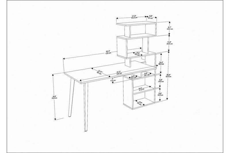OBURUS Skrivbord 55x146,4x133 cm Brun - Möbler - Bord