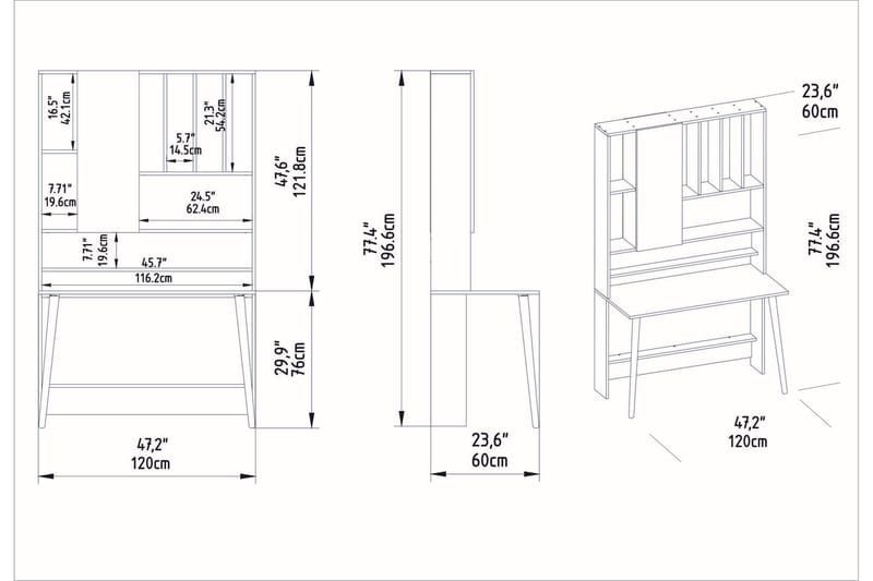 OBURUS Skrivbord 60x196,6x120 cm Vit - Skrivbord - Bord