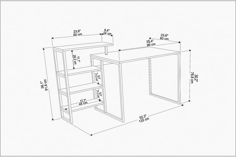 OBURUS Skrivbord 60x76,8x133 cm Vit - Möbler - Bord