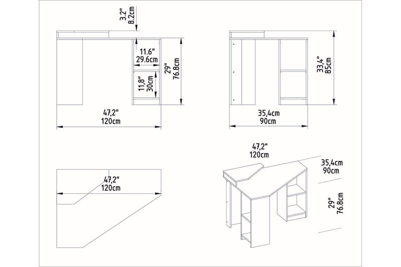 OBURUS Skrivbord 90x76,8x120 cm Vit - Möbler - Bord