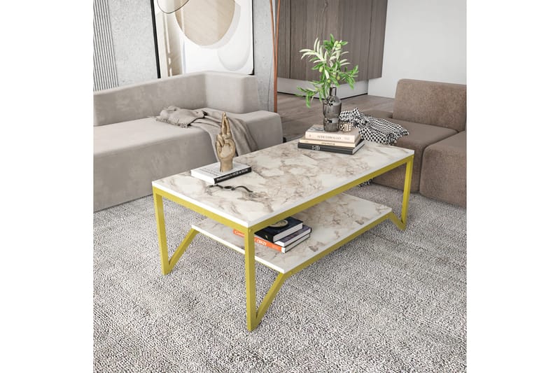 OBURUS Soffbord 60x45,8x120 cm Guld/Vit - Möbler - Bord