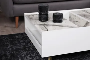 Ocotla Soffbord 90 cm med Förvaring Marmormönster - Vit/Mörkbrun - Möbler - Bord