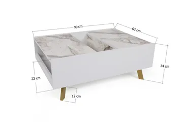 Ocotla Soffbord 90 cm med Förvaring Marmormönster - Vit/Mörkbrun - Möbler - Bord