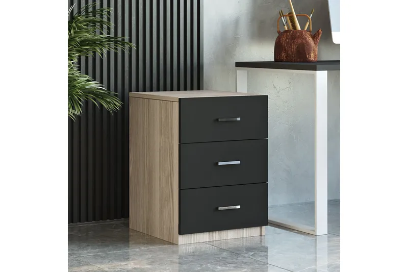 Okani Skrivbord 140 cm med Förvaring och Fotpall - Natur/Svart - Möbler - Bord