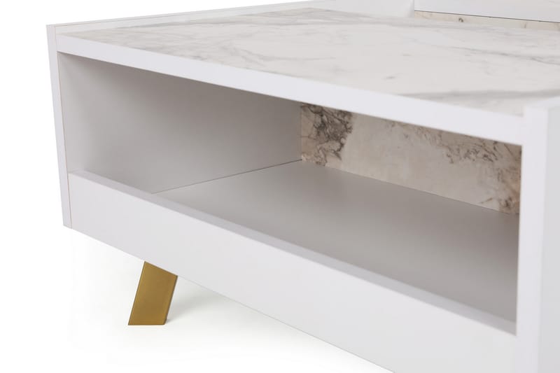 OLOLICA Soffbord 90 cm med Förvaring Marmormönster Vit/Mörkb - Soffbord - Bord