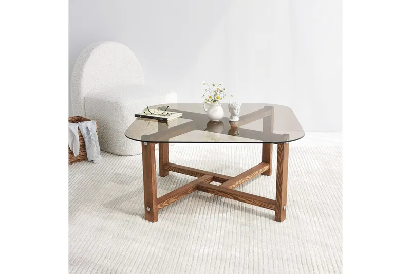 Ostwerwal Soffbord 80 cm Runt - Natur/Glas - Möbler - Bord