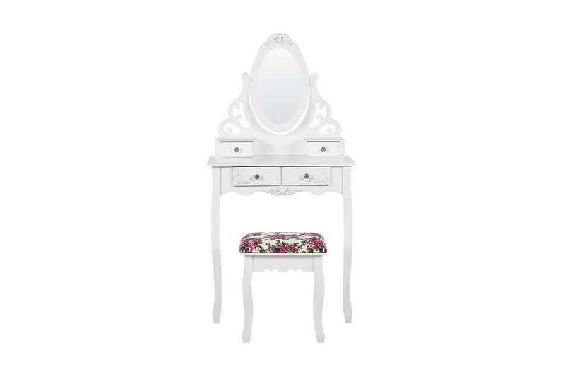 OUSSERA Toalettbord 70 cm Oval Spegel + Pall Vit - Bord - Sminkbord
