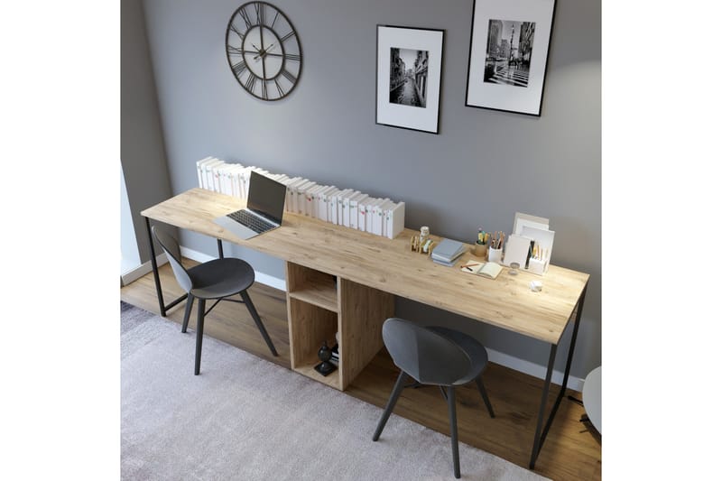 Pellafol Skrivbord 140 cm med Förvaring Hyllor - Natur/Svart - Möbler - Bord