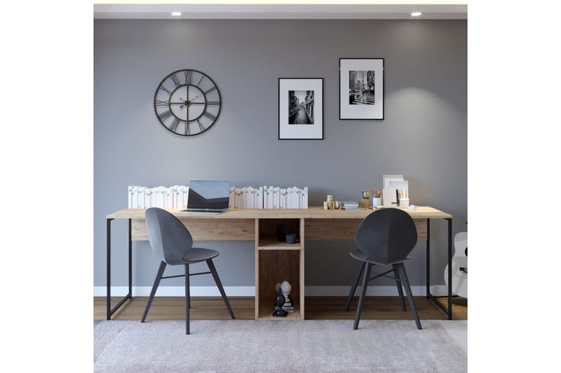 Pellafol Skrivbord 140 cm med Förvaring Hyllor - Natur/Svart - Möbler - Bord