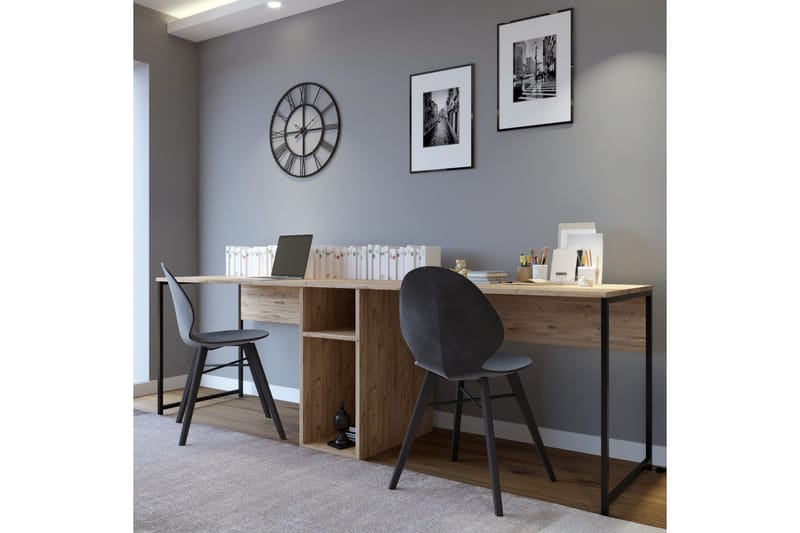 Pellafol Skrivbord 140 cm med Förvaring Hyllor - Natur/Svart - Möbler - Bord