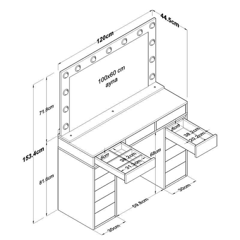 Pervik Sminkbord 120x81,6x44,5 cm - Vit, varmvit - Möbler - Bord