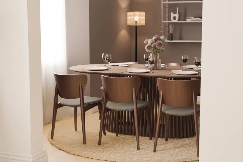 Peyra Ovalt Matbord 200 cm för 6 personer Köksbord Massiv Valnöt - Mörkbrunt / Trä - Möbler - Bord