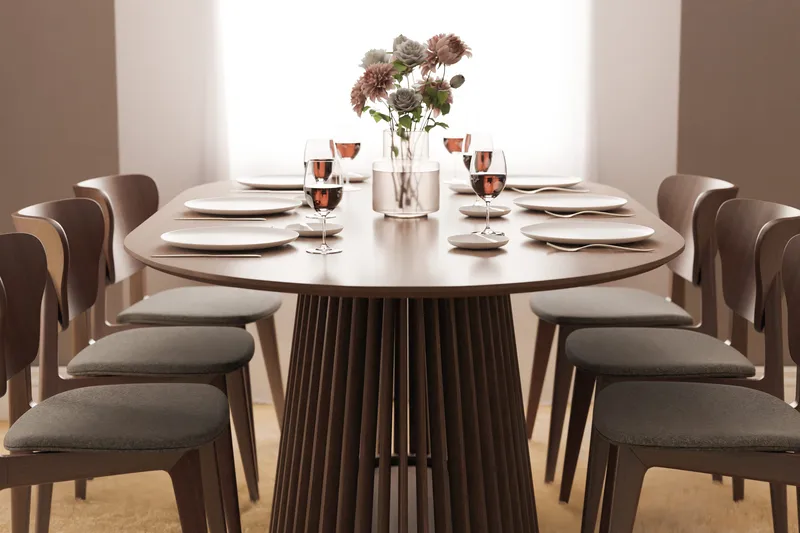 Peyra Ovalt Matbord 200 cm för 6 personer Köksbord Massiv Valnöt - Mörkbrunt / Trä - Möbler - Bord