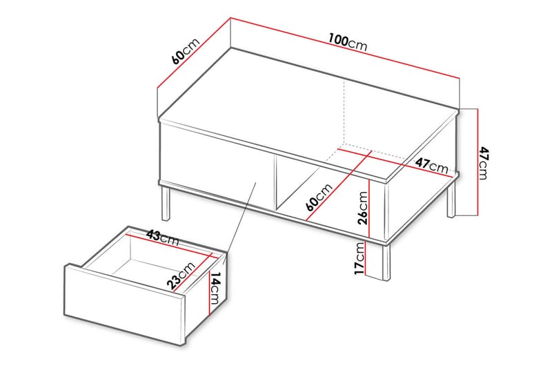 QUSAR Soffbord 100  cm med Förvaring Hylla + Låda Vit/Svart - Soffbord - Bord